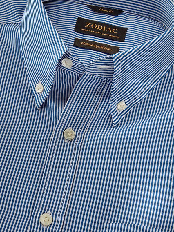 Barboni Blue Striped Full Sleeve Single Cuff Classic Fit Classic Formal Cotton Shirt