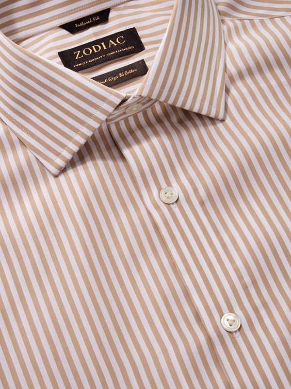 Barboni Sand Striped Half Sleeve Tailored Fit Classic Formal Cotton Shirt