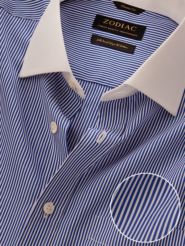 Buy Barboni Blue Striped Full Sleeve Double Cuff Classic Fit Classic Formal Cotton  Shirt