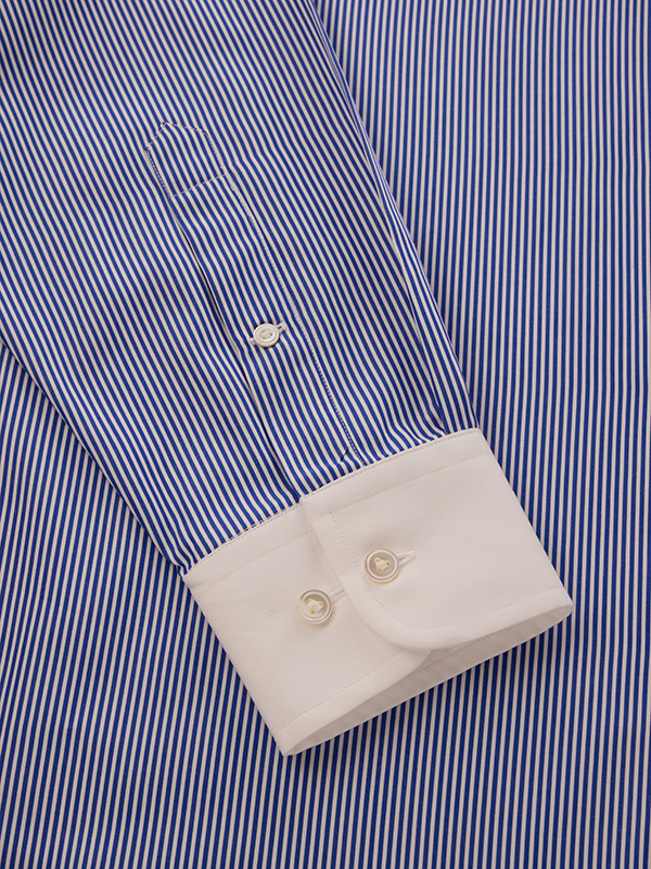 Barboni Blue Striped Full Sleeve Single Cuff Classic Fit Classic Formal Cotton Shirt