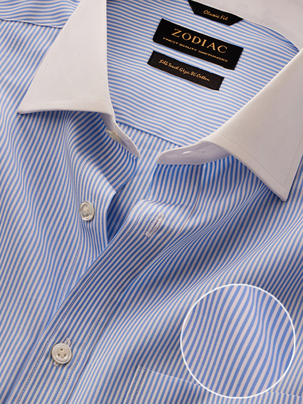 Barboni Sky Striped Full Sleeve Double Cuff Classic Fit Classic Formal Cotton Shirt