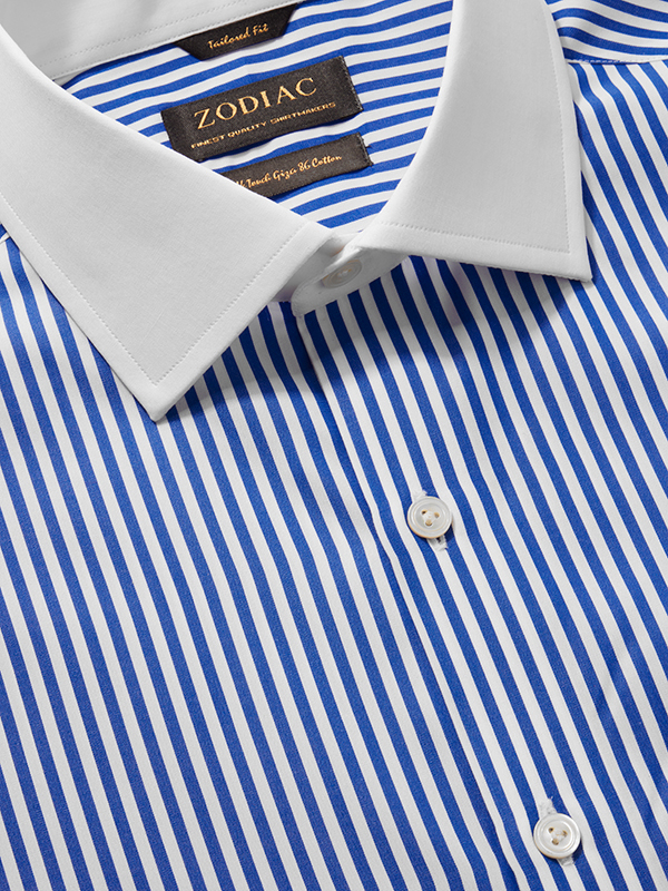 Barboni Blue Striped Full Sleeve Single Cuff Tailored Fit Classic Formal Cotton Shirt