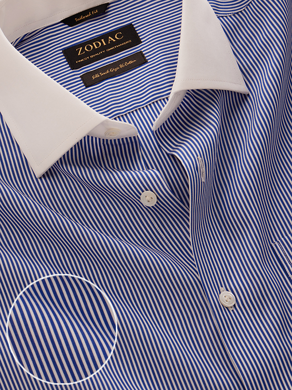 Barboni Blue Striped Full Sleeve Double Cuff Tailored Fit Classic Formal Cotton Shirt