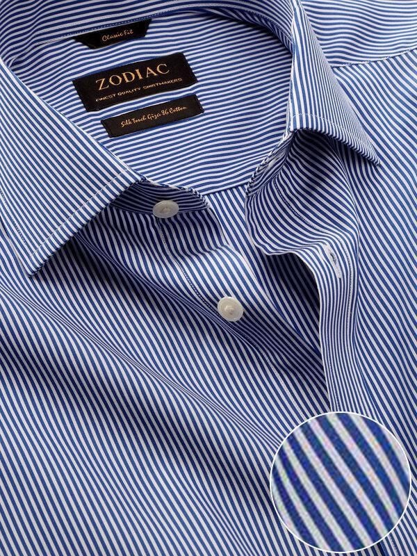 Buy Barboni Blue Cotton Double Cuff Classic Fit Formal Striped Shirt ...