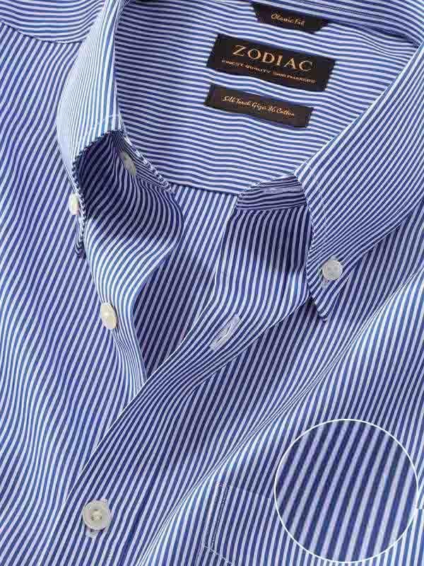 Buy Barboni Blue Cotton Classic Fit Formal Striped Shirt | Zodiac