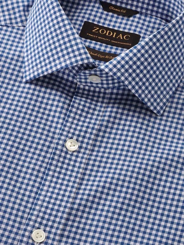 Barboni Navy Check Full sleeve single cuff Classic Fit Classic Formal Cotton Shirt
