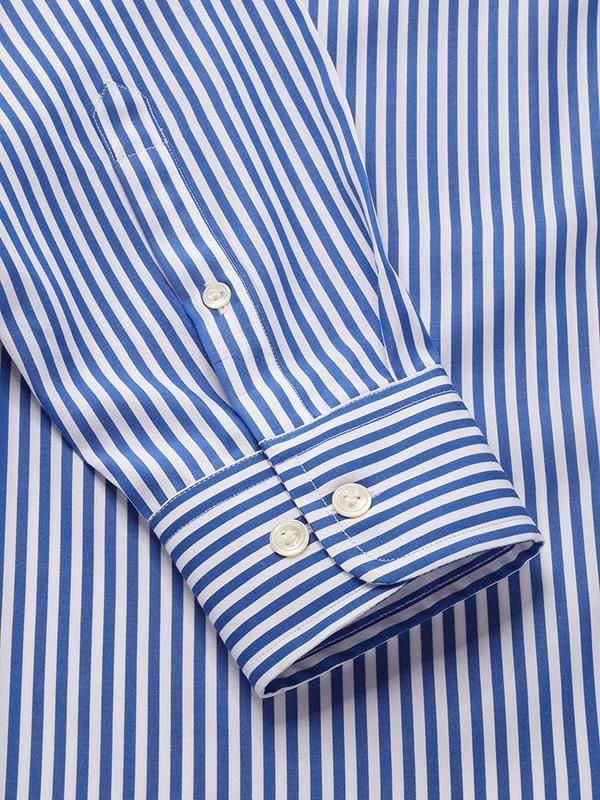 Barboni Blue Striped Full sleeve single cuff Classic Fit Formal Cotton Shirt
