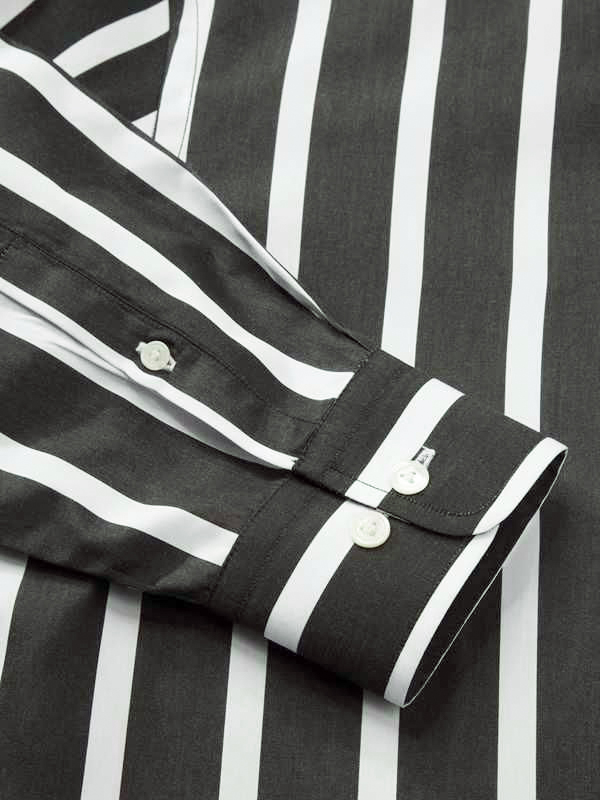 Barboni Black & White Striped Full sleeve single cuff Tailored Fit Formal Cotton Shirt
