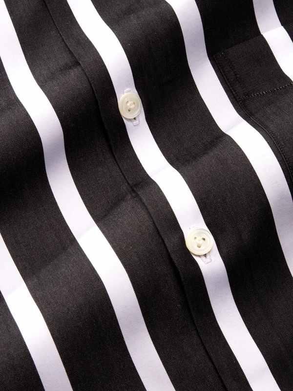 Barboni Black & White Striped Full sleeve single cuff Tailored Fit Formal Cotton Shirt