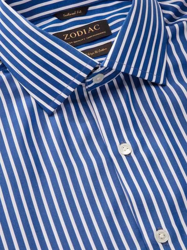 Buy Barboni Blue Cotton Single Cuff Tailored Fit Formal Striped Shirt ...