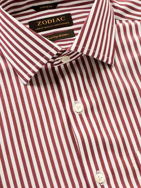 Buy Barboni Maroon Cotton Tailored Fit Formal Striped Shirt | Zodiac
