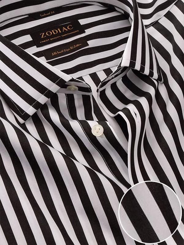 Barboni Black & White Striped Full sleeve single cuff Tailored Fit Classic Formal Cotton Shirt