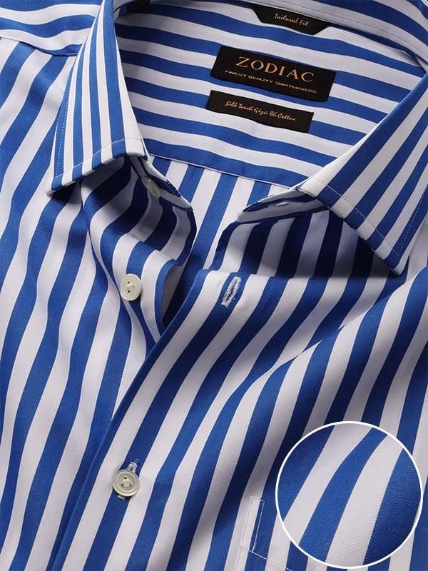 Buy Barboni Blue Cotton Tailored Fit Formal Striped Shirt | Zodiac