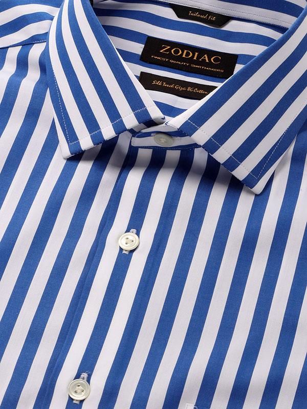 Buy Barboni Blue Cotton Tailored Fit Formal Striped Shirt | Zodiac