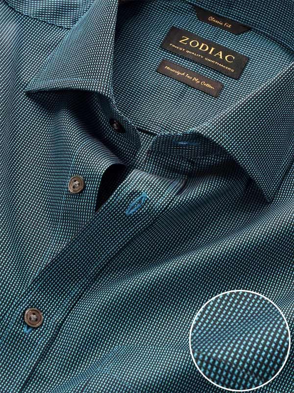 Barolo Turquoise Solid Full sleeve single cuff Classic Fit Semi Formal Dark Cotton Shirt