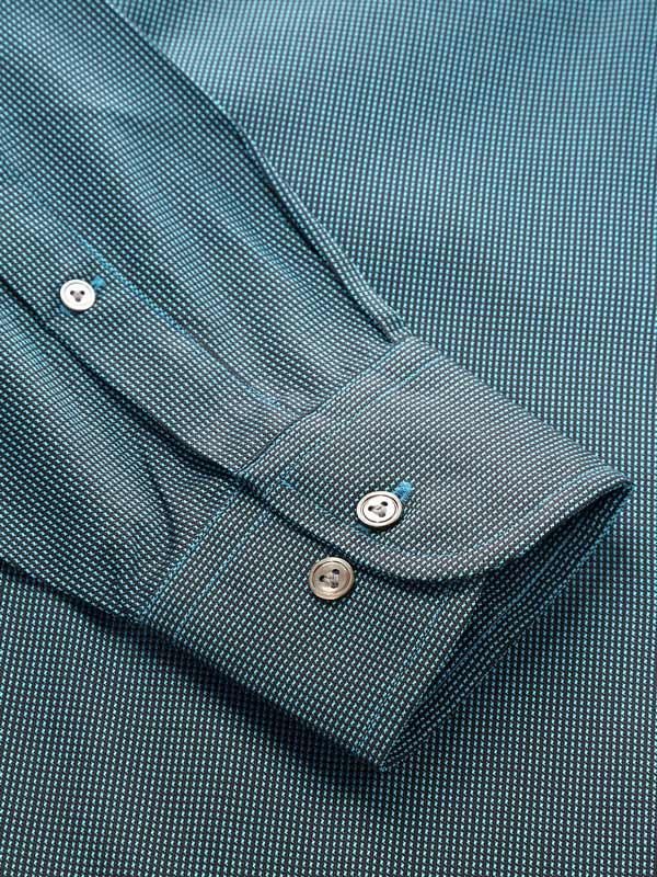 Barolo Turquoise Solid Full sleeve single cuff Classic Fit Semi Formal Dark Cotton Shirt
