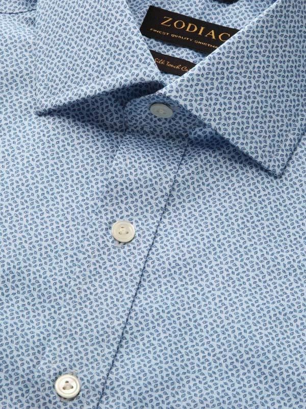 Bassano Turquoise Printed Full sleeve single cuff Classic Fit Classic Formal Cotton Shirt