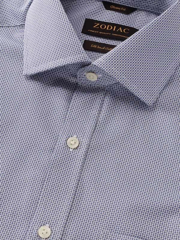Bassano Blue Printed Full sleeve single cuff Classic Fit Classic Formal Cotton Shirt