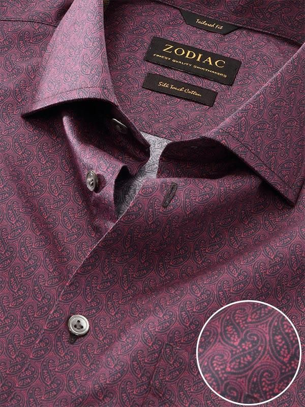 Buy Bassano Maroon Cotton Tailored Fit Evening Printed Shirt | Zodiac