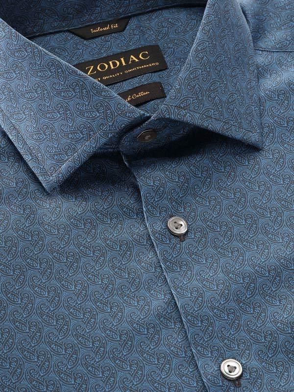 Buy Bassano Navy Cotton Tailored Fit Evening Printed Shirt | Zodiac