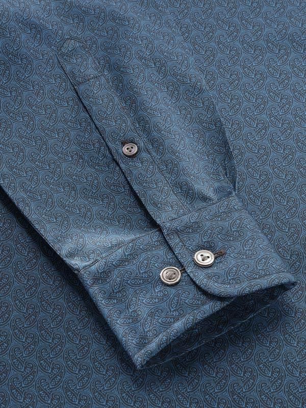 Bassano Navy Printed Full sleeve single cuff Tailored Fit Semi Formal Dark Cotton Shirt