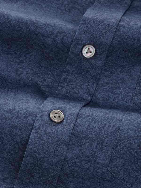 Bassano Navy Printed Full sleeve single cuff Classic Fit Semi Formal Dark Cotton Shirt