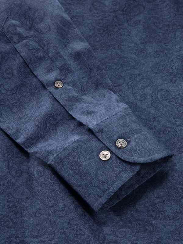 Bassano Navy Printed Full sleeve single cuff Classic Fit Semi Formal Dark Cotton Shirt