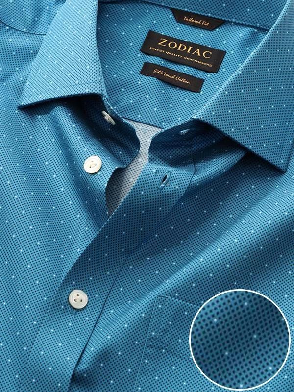Bassano Blue Printed Full sleeve single cuff Classic Fit Semi Formal Dark Cotton Shirt