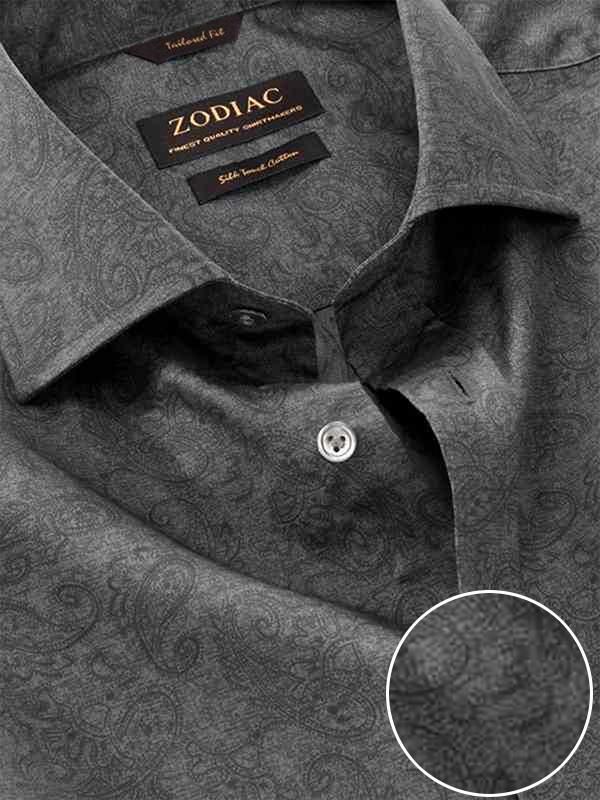 Bassano Dark Grey Printed Full sleeve single cuff Tailored Fit Semi Formal Dark Cotton Shirt
