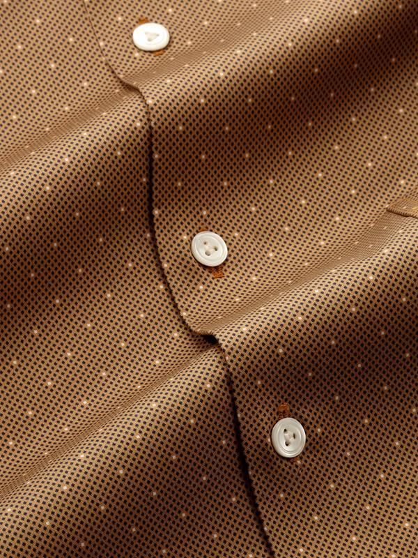 Bassano Ochre Printed Full sleeve single cuff Tailored Fit Semi Formal Dark Cotton Shirt
