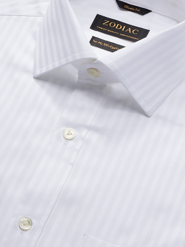 Bertolucci White Striped Full Sleeve Double Cuff Classic Fit Classic Formal Cotton Shirt