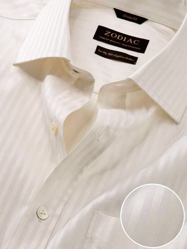 Bertolucci Cream Striped Full sleeve single cuff Classic Fit Classic Formal Cotton Shirt