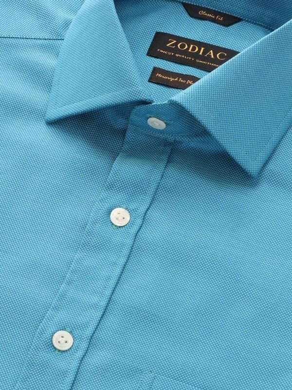 Marzeno Turquoise Solid Full sleeve single cuff Classic Fit Semi Formal Dark Cotton Shirt
