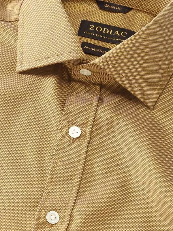Marzeno Ochre Solid Full sleeve single cuff Classic Fit Semi Formal Dark Cotton Shirt