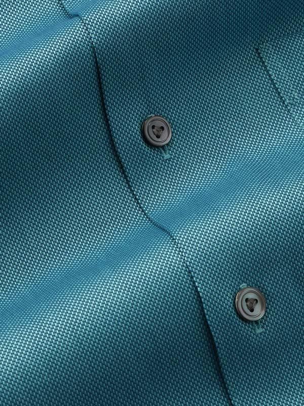 Marzeno Turquoise Solid Full sleeve single cuff Tailored Fit Semi Formal Dark Cotton Shirt