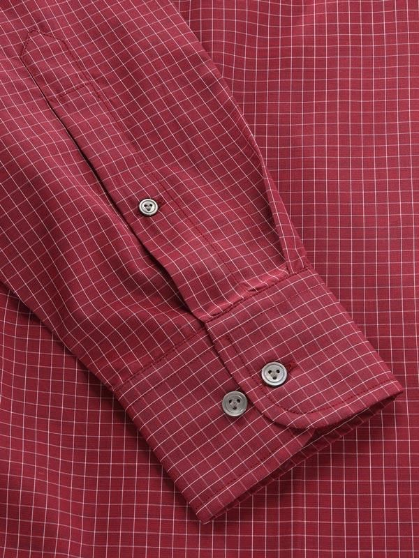 Boscolo Maroon Check Full sleeve single cuff Classic Fit Semi Formal Dark Cotton Shirt
