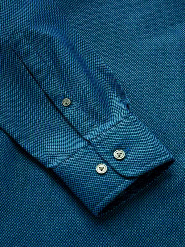 Bruciato Turquoise Solid Full sleeve single cuff Tailored Fit Semi Formal Dark Cotton Shirt