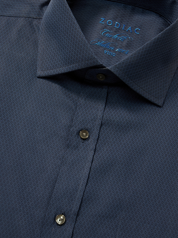 Carletti Navy Solid Full Sleeve Single Cuff Classic Fit Semi Formal Dark Cotton Shirt