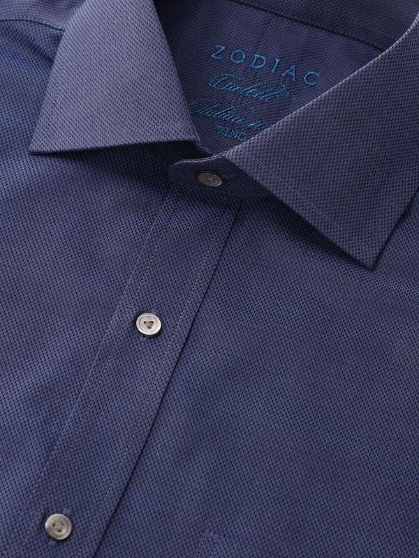 Carletti Navy Solid Full sleeve single cuff Classic Fit Semi Formal Dark Cotton Shirt