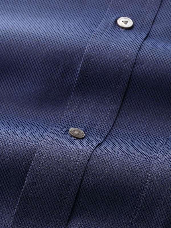 Carletti Navy Solid Full sleeve single cuff Classic Fit Semi Formal Dark Cotton Shirt