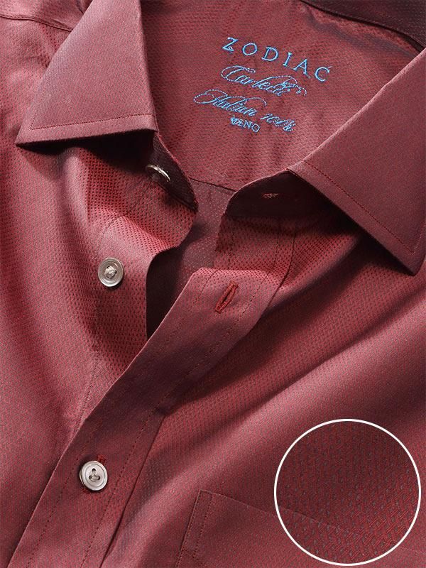 Carletti Burgundy Solid Full sleeve single cuff Classic Fit Semi Formal Dark Cotton Shirt