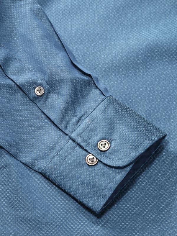 Carletti Teal Solid Full sleeve single cuff Tailored Fit Semi Formal Dark Cotton Shirt