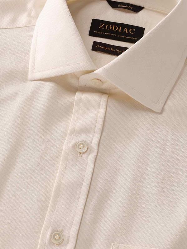 Casamora Cream Solid Full sleeve double cuff Classic Fit Classic Formal Cotton Shirt