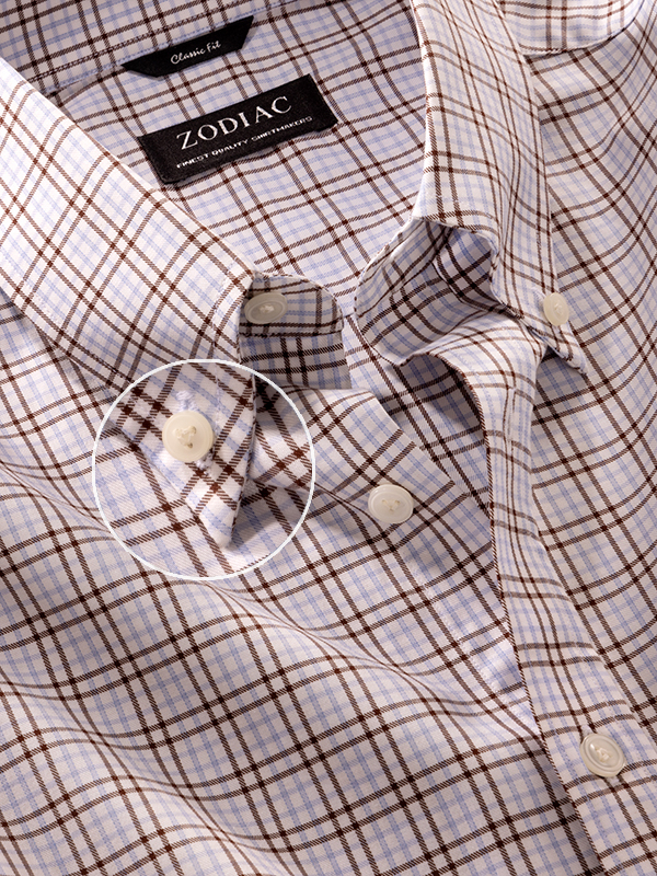 Cascia Brown Check Full Sleeve Single Cuff Classic Fit Classic Formal Cotton Shirt