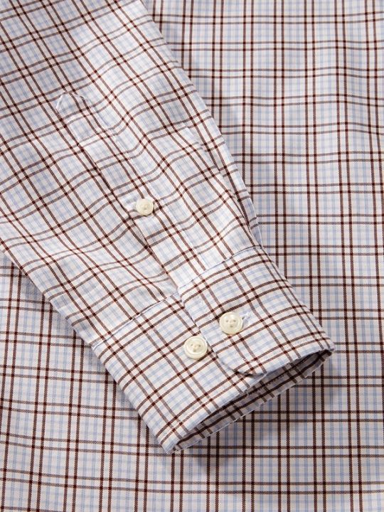 Cascia Brown Check Full Sleeve Single Cuff Tailored Fit Classic Formal Cotton Shirt