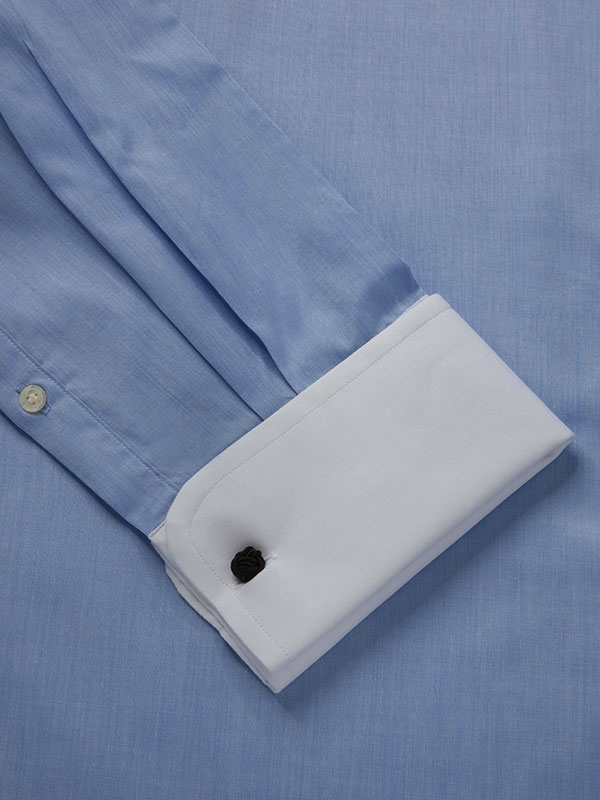 Chambray Sky Solid Full Sleeve Double Cuff Tailored Fit Classic Formal Cotton Shirt