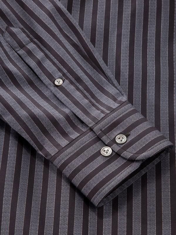 Chianti Dark Grey Striped Full sleeve single cuff Classic Fit Semi Formal Dark Cotton Shirt