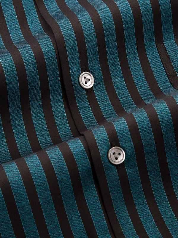 Chianti Teal Striped Full sleeve single cuff Tailored Fit Semi Formal Dark Cotton Shirt