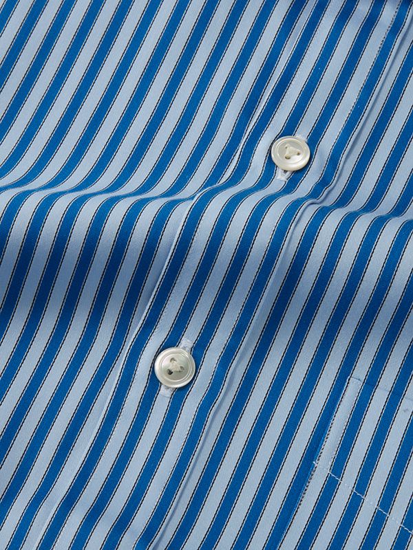 Chianti Blue Striped Full Sleeve Single Cuff Classic Fit Semi Formal Dark Cotton Shirt