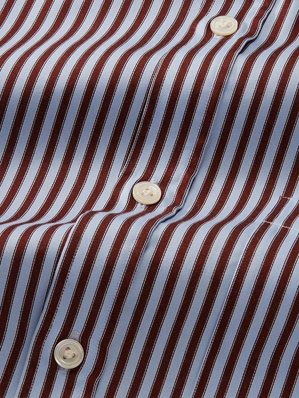 Chianti Brown Striped Full Sleeve Single Cuff Classic Fit Semi Formal Dark Cotton Shirt
